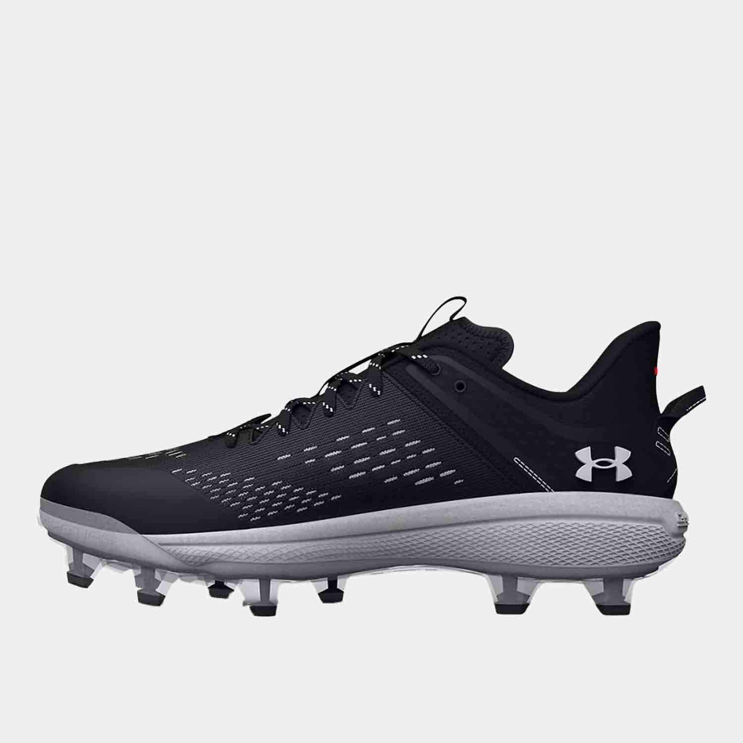 Side medial view of Men's UA Yard Low MT TPU Baseball Cleats.