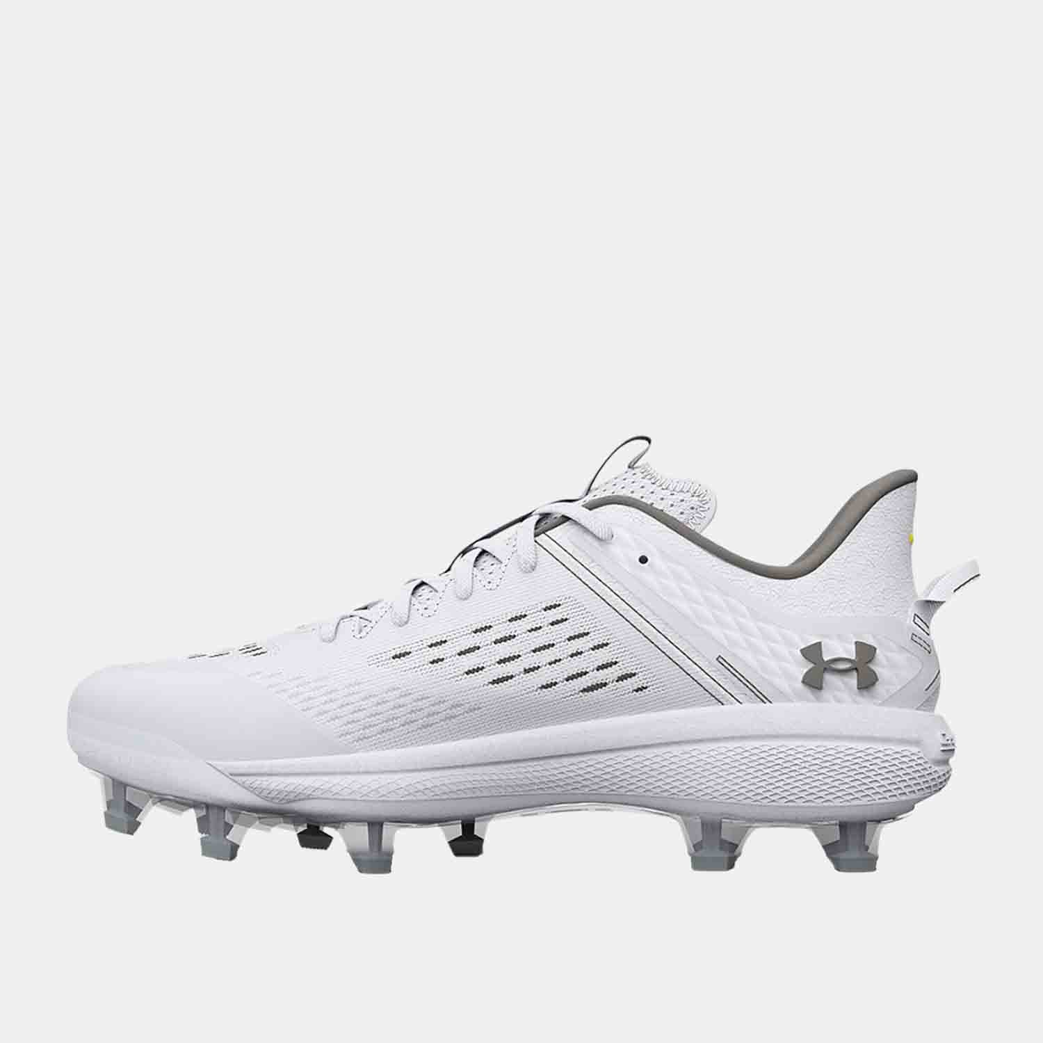 Side medial view of Men's UA Yard Low MT TPU Baseball Cleats.