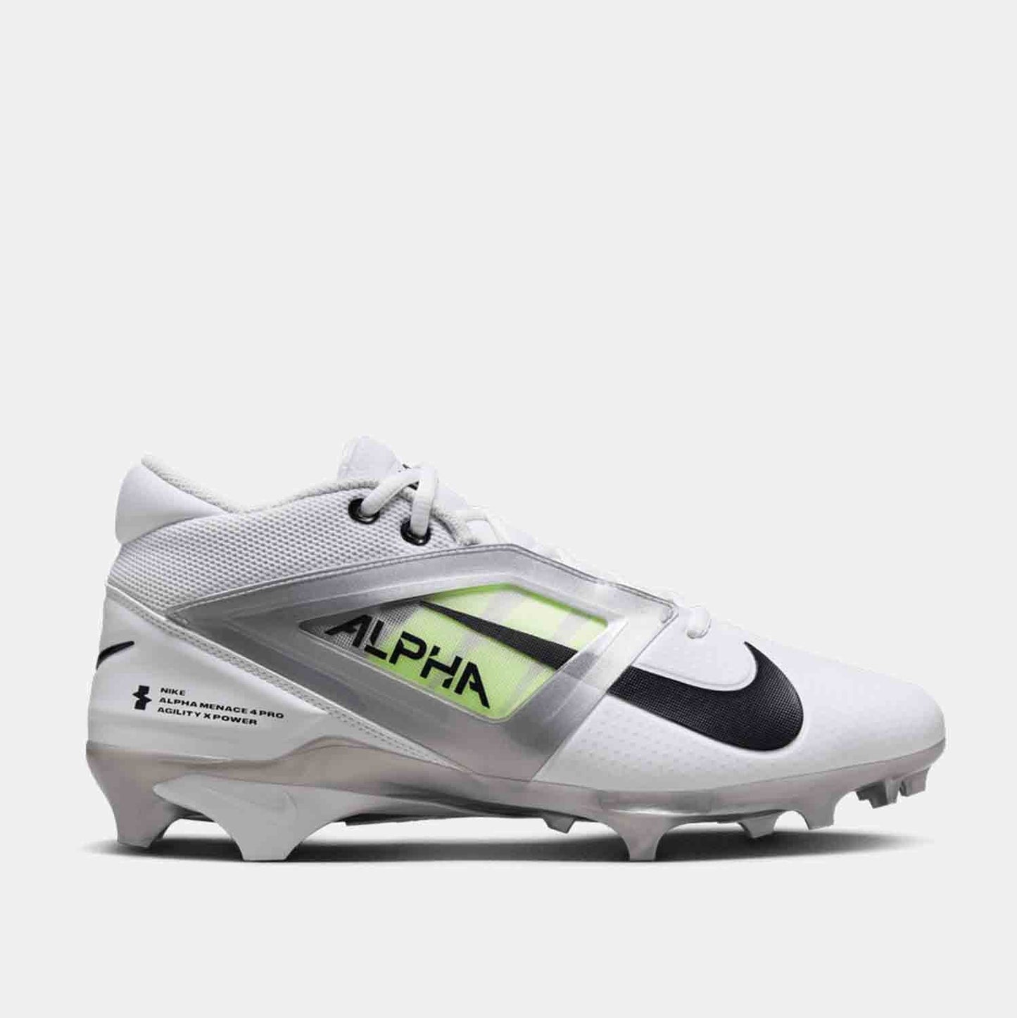 Side view of the Men's Nike Alpha Menace 4 Pro Football Cleats.