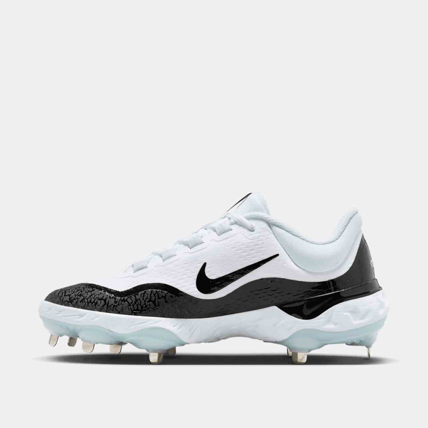 Side medial view of Men's Nike Alpha Huarache Elite 4 Low Metal Baseball Cleats.